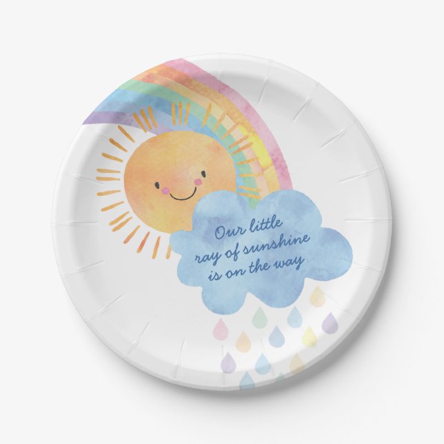 Assiettes En Carton Baby shower Sunshine et Rainbow (Devant)