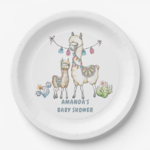 Assiettes En Carton Baby Shower sur le thème de Lama à l'aquarelle