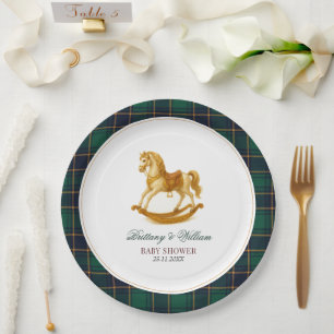 Assiettes En Carton Baby shower Tartan Plaid À Cheval Rocheux