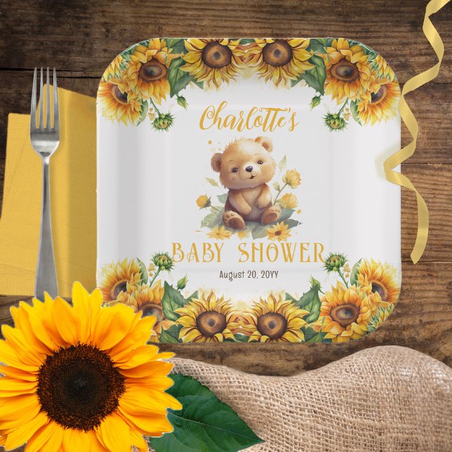 Assiettes En Carton Baby shower Teddy Bear et Sunflower (Créateur téléchargé)