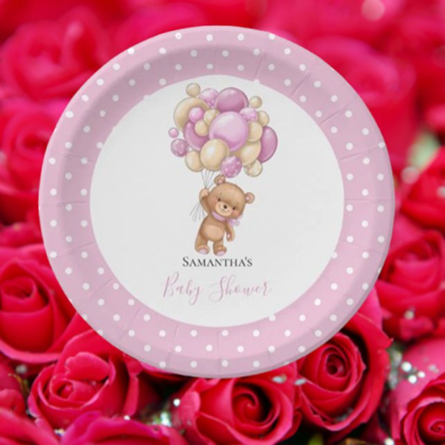 Assiettes En Carton Baby shower Teddy Bear Girl Ballons roses (Celebrate our little Teddy’s special day! Join us for fun moments, sweet memories, and lots of cake)