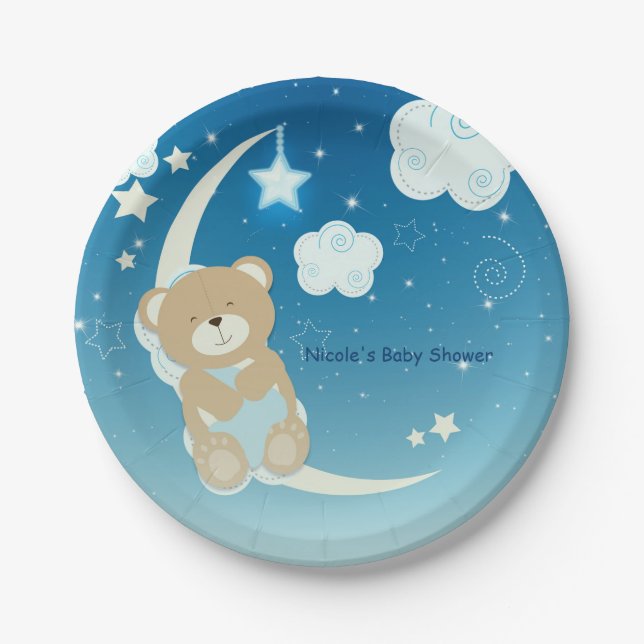 Assiettes En Carton Baby shower Teddy Bear Moon & Stars Sprinkings (Devant)