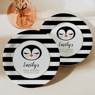 Assiettes En Carton Baby Shower Tête de Manchot Mignon