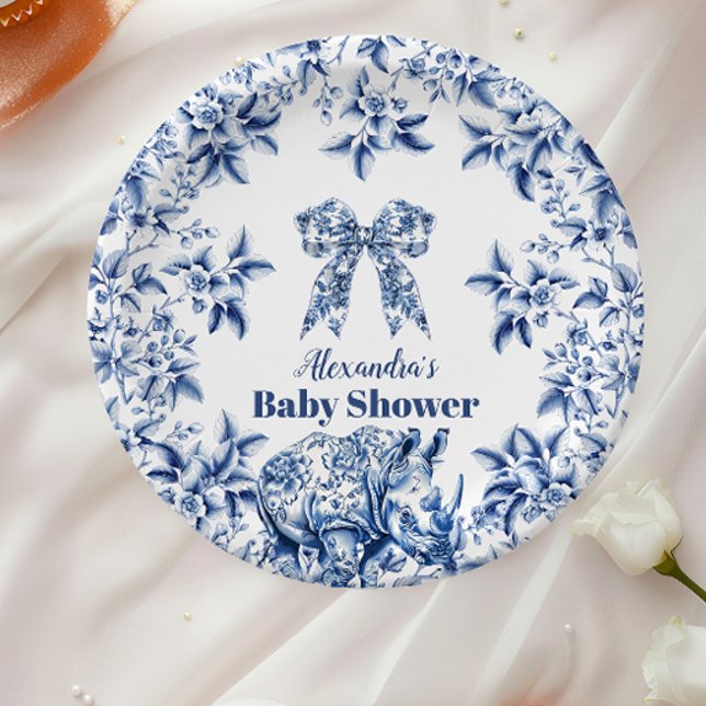 Assiettes En Carton Baby shower Toile De Jouy Bow (Créateur téléchargé)
