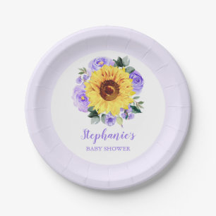 Assiettes En Carton Baby shower Tournesol violet Floral Personnalisé