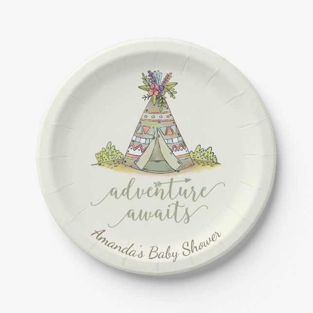 Assiettes En Carton Baby shower tribal 7" de Teepee plat (Devant)