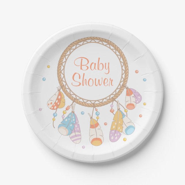 Assiettes En Carton Baby shower tribal de Dreamcatcher Boho (Devant)