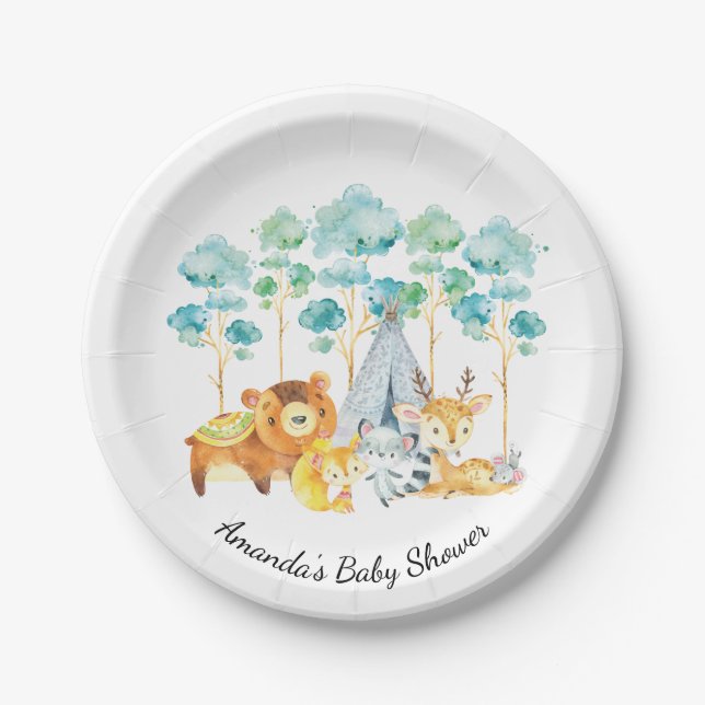 Assiettes En Carton Baby shower tribal des animaux des bois de 7 pouce (Devant)
