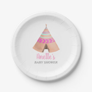 Assiettes En Carton Baby shower Tribal Teepee rose