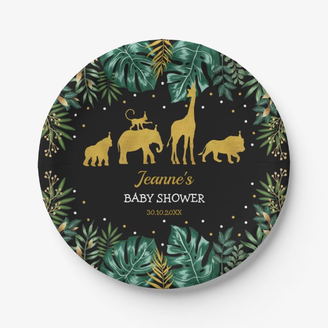 Assiettes En Carton Baby shower tropical moderne de safari de jungle (Devant)