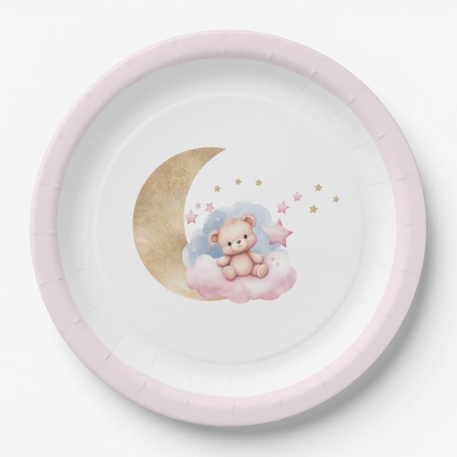 Assiettes En Carton Baby shower Twinkle Little Star Gold Moon (Devant)