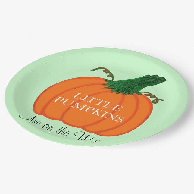 Assiettes En Carton Baby shower Twins Orange Citrouille Green (Angle)