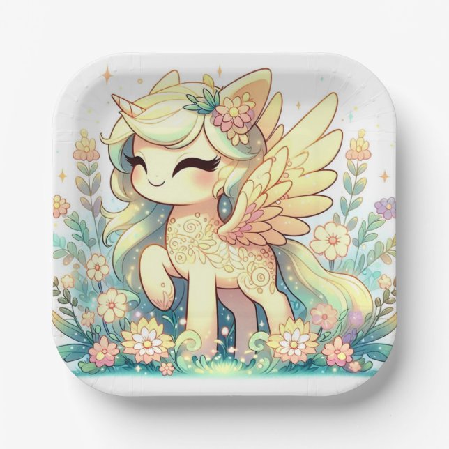 Assiettes En Carton Baby shower Unicorn très élégant (Recto)