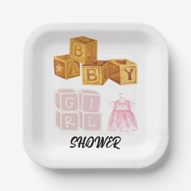 Assiettes En Carton Baby shower unique pour bébés filles dés (Recto)