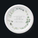 Assiettes En Carton Baby shower verdoyant<br><div class="desc">Il s'agit de plaques de papier baby shower à l'eucalyptus simples et élégantes, avec des éléments de verdure aquarelle et une police moderne. Modifiez tous les termes et toutes les couleurs* sur ce modèle de programme de mariage. * la couleur de l'aquarelle verte ne sont pas modifiables // Pour les...</div>