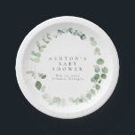 Assiettes En Carton Baby shower verdoyant<br><div class="desc">Il s'agit de plaques de papier baby shower à l'eucalyptus simples et élégantes, avec des éléments de verdure aquarelle et une police moderne. Modifiez tous les termes et toutes les couleurs* sur ce modèle de programme de mariage. * la couleur de l'aquarelle verte ne sont pas modifiables // Pour les...</div>