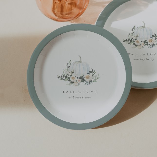 Assiettes En Carton Baby shower vert Citrouille d'automne blanc (Créateur téléchargé)