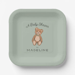 Assiettes En Carton Baby shower vert classique Teddy Bear Sage