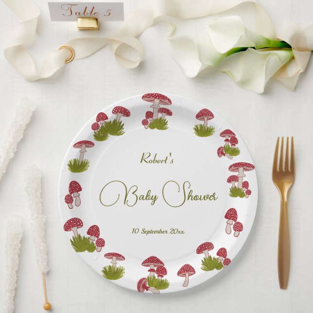 Assiettes En Carton Baby shower vert du jardin Fly Mushroom Goblincore (Mariage)