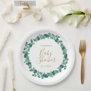 Assiettes En Carton Baby shower vert Eucalyptus