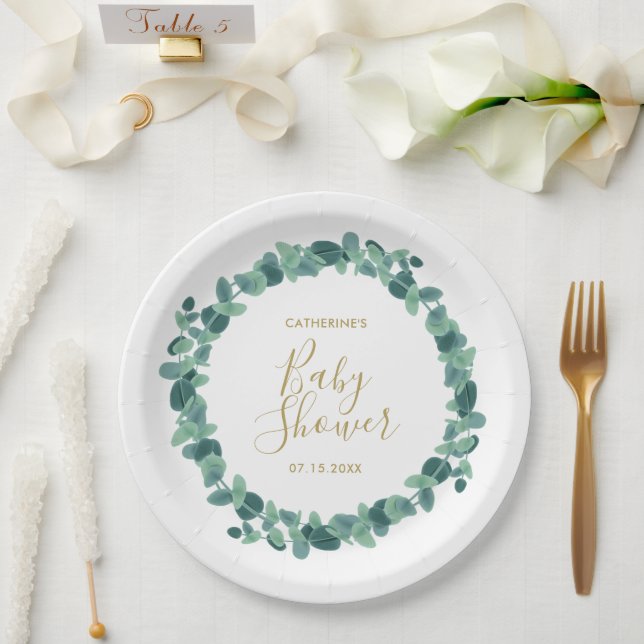 Assiettes En Carton Baby shower vert Eucalyptus (Mariage)