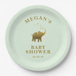 Assiettes En Carton Baby shower vert Golden Elephant Mint