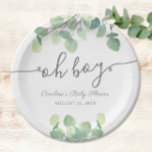 Assiettes En Carton Baby shower vert moderne Eucalyptus Oh Boy<br><div class="desc">Ce design simple présente le texte de script "oh boy" et joliment peint, aquarelle, branches eucalyptus. Cliquez sur le bouton personnaliser pour plus de flexibilité dans la modification du texte ou le déplacement des graphiques! Des variantes de cette conception ainsi que des produits de coordination sont disponibles dans notre boutique,...</div>
