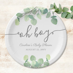 Assiettes En Carton Baby shower vert moderne Eucalyptus Oh Boy