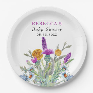 Assiettes En Carton Baby shower vert printemps fleur sauvage d'aquarel