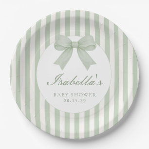 Assiettes En Carton Baby-Shower Vert Sauge Rayé