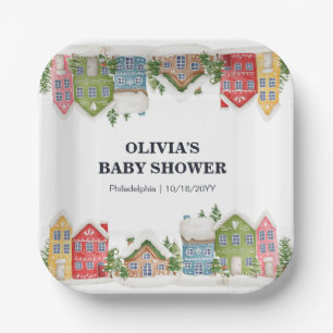 Assiettes En Carton Baby shower Village enneigé hivernal