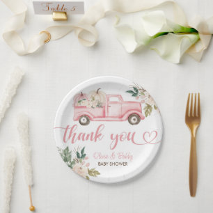 Assiettes En Carton Baby shower vintage de camion Citrouille Floral