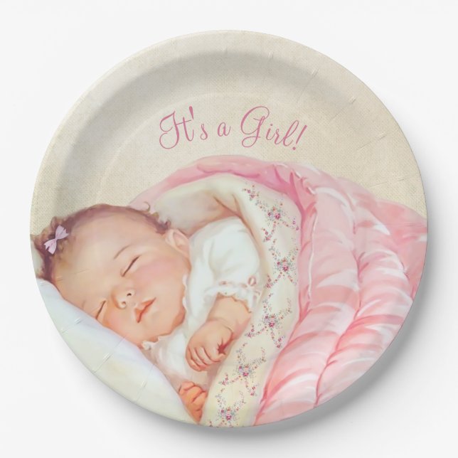 Assiettes En Carton Baby Shower Vintage Filles (Devant)
