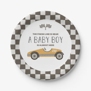 Assiettes En Carton Baby shower voiture vintage de course jaune