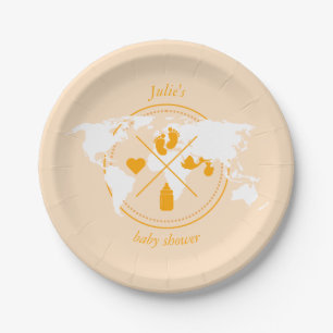 Assiettes En Carton Baby shower Voyage Thème Passport World Map