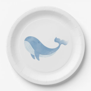 Assiettes En Carton Baby shower Watercolor Blue Whale