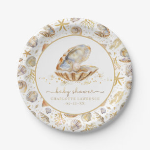 Assiettes En Carton Baby shower Watercolor Ocean Little Pearl