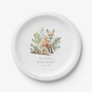 Assiettes En Carton Baby shower Watercolor Woodland Fox