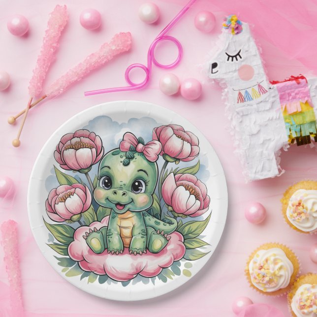 Assiettes En Carton Baby shower Whimsical Dino Delight (Fête)