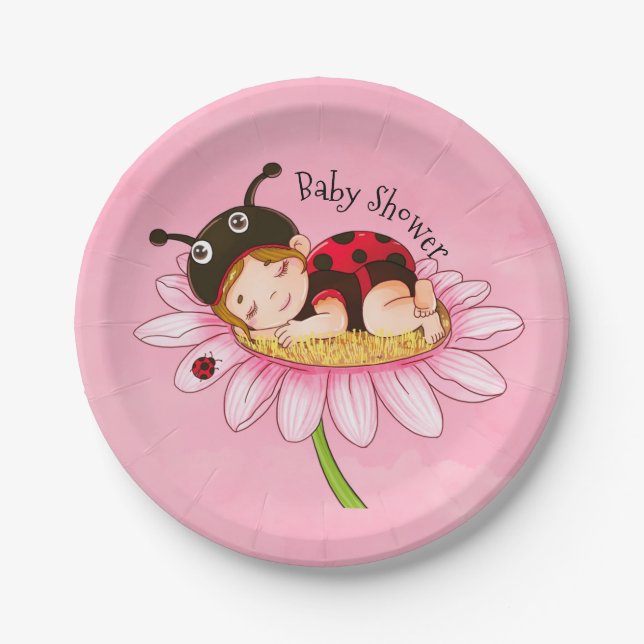 Assiettes En Carton Baby shower Whimsical Little Ladybug (Devant)