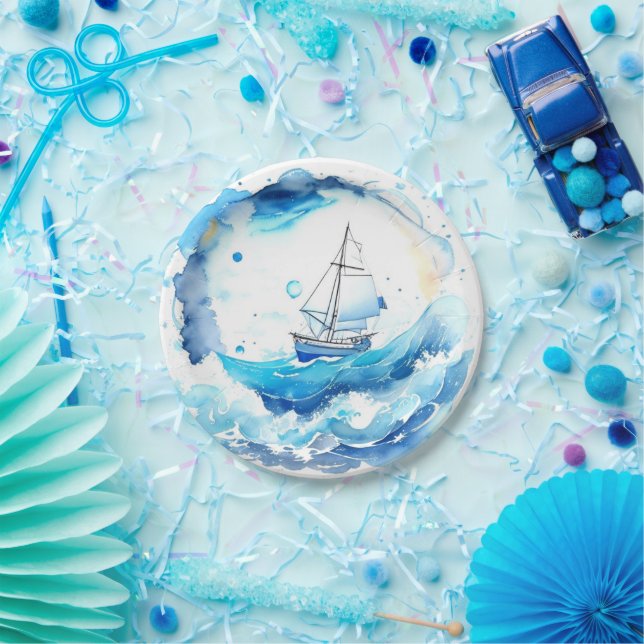 Assiettes En Carton Baby shower Whimsical Nautical Watercolor (Fête)