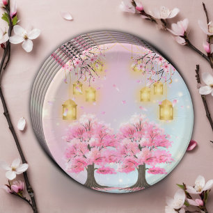 Assiettes En Carton Baby shower Whimsical Sakura Cherry Blossom Tree