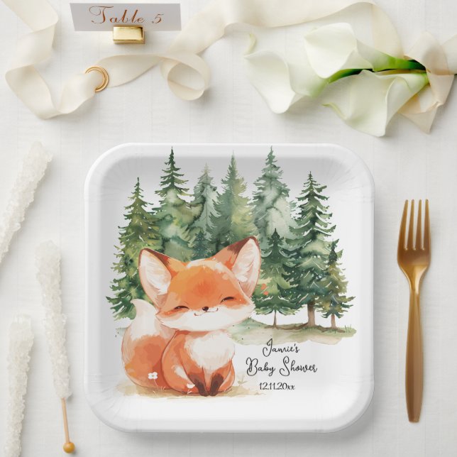 Assiettes En Carton Baby shower Whimsical Woodland Fox (Mariage)