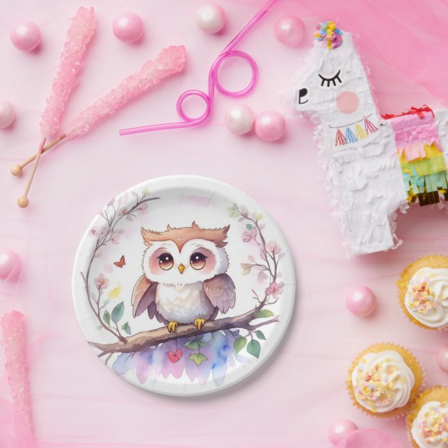 Assiettes En Carton Baby shower Whimsical Woodland Owl Girl (Fête)