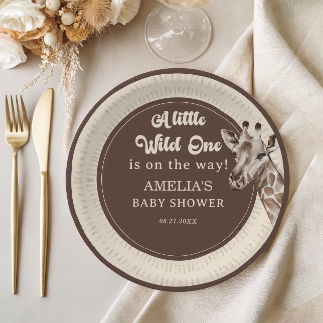 Assiettes En Carton Baby shower Wild One Safari Giraffe (Créateur téléchargé)