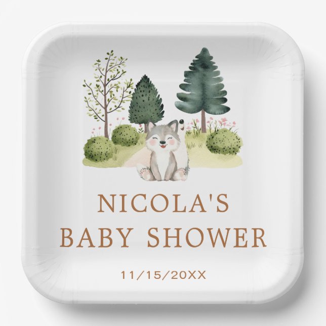 Assiettes En Carton Baby shower Wolf Woodland (Recto)