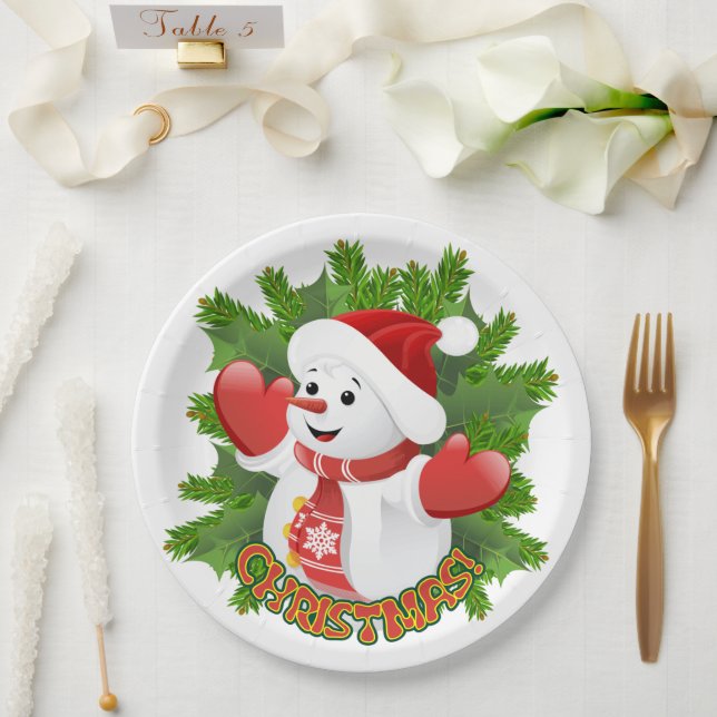Assiettes En Carton Baby Snowman avec ornement de flocons de neige en  (Mariage)