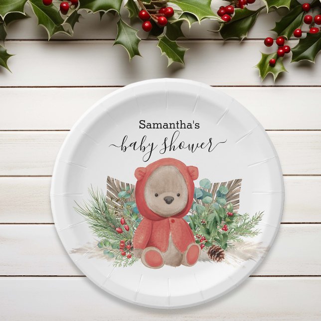 Assiettes En Carton Baby Teddy Ours Noël Bouquet Boho (Créateur téléchargé)