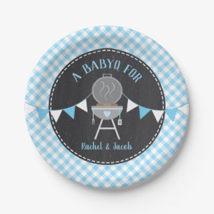 Assiettes En Carton BABYQ Blue En vichy Chalkboard Baby shower garçon