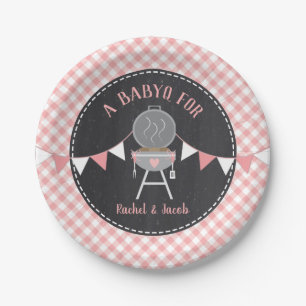 Assiettes En Carton BABYQ Pink En vichy Chalkboard Baby shower fille